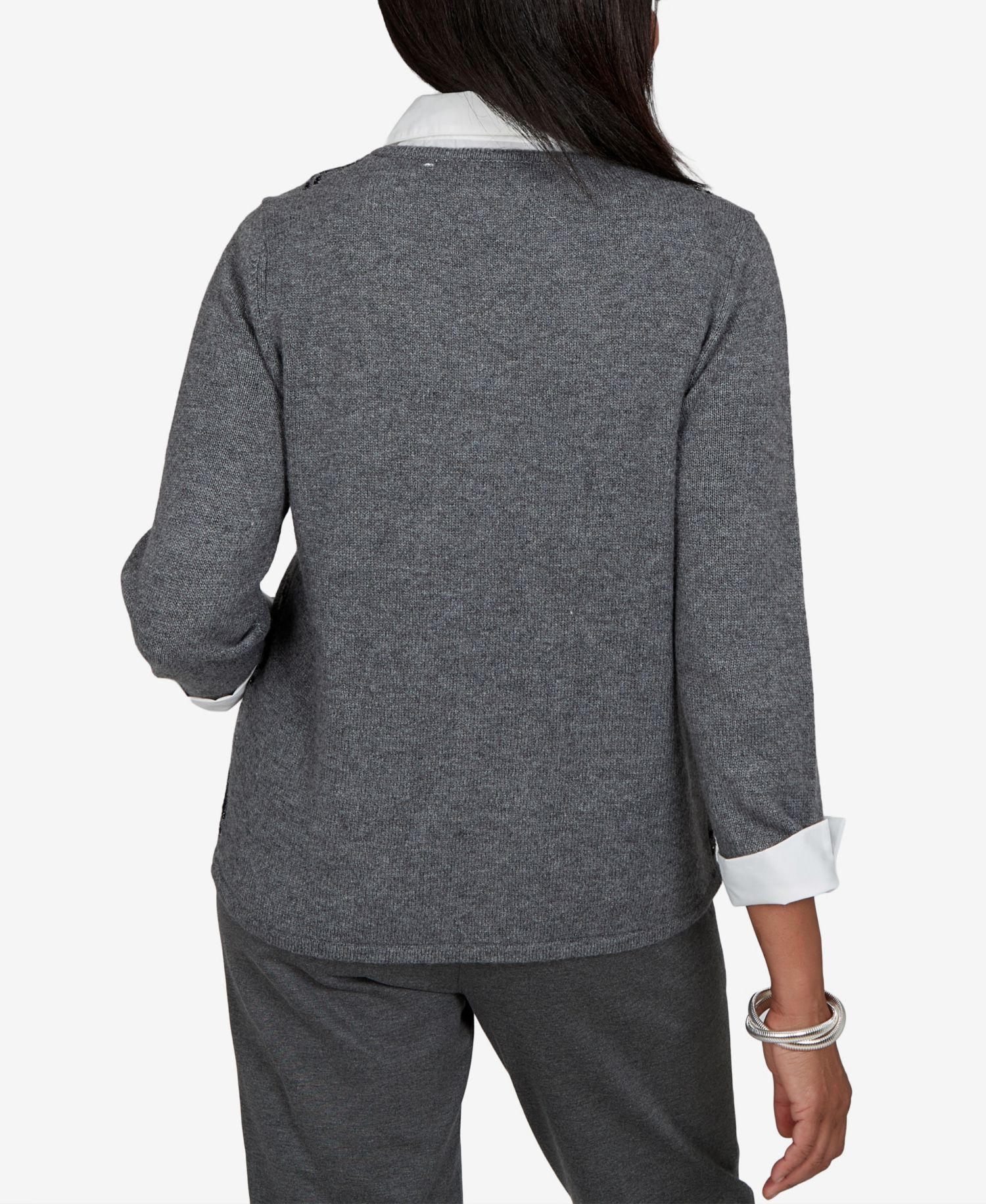 Petite Scoop Neck 3/4-Sleeve Embellished Pullover Sweater