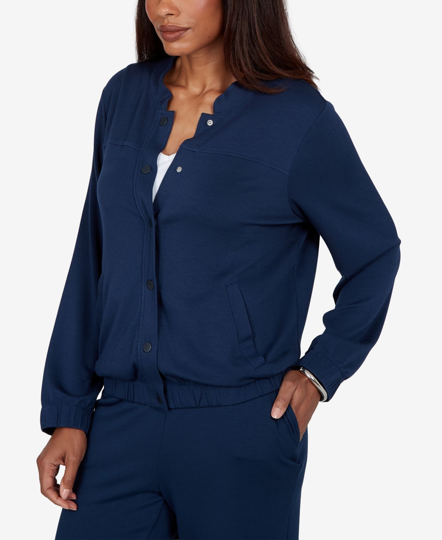 Petite Mandarin-Collar Bomber Jacket