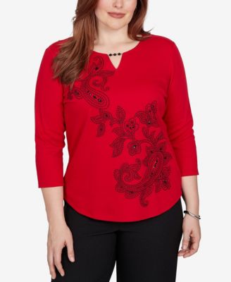 Petite Keyhole Neck Paisley 3/4-Sleeve Top