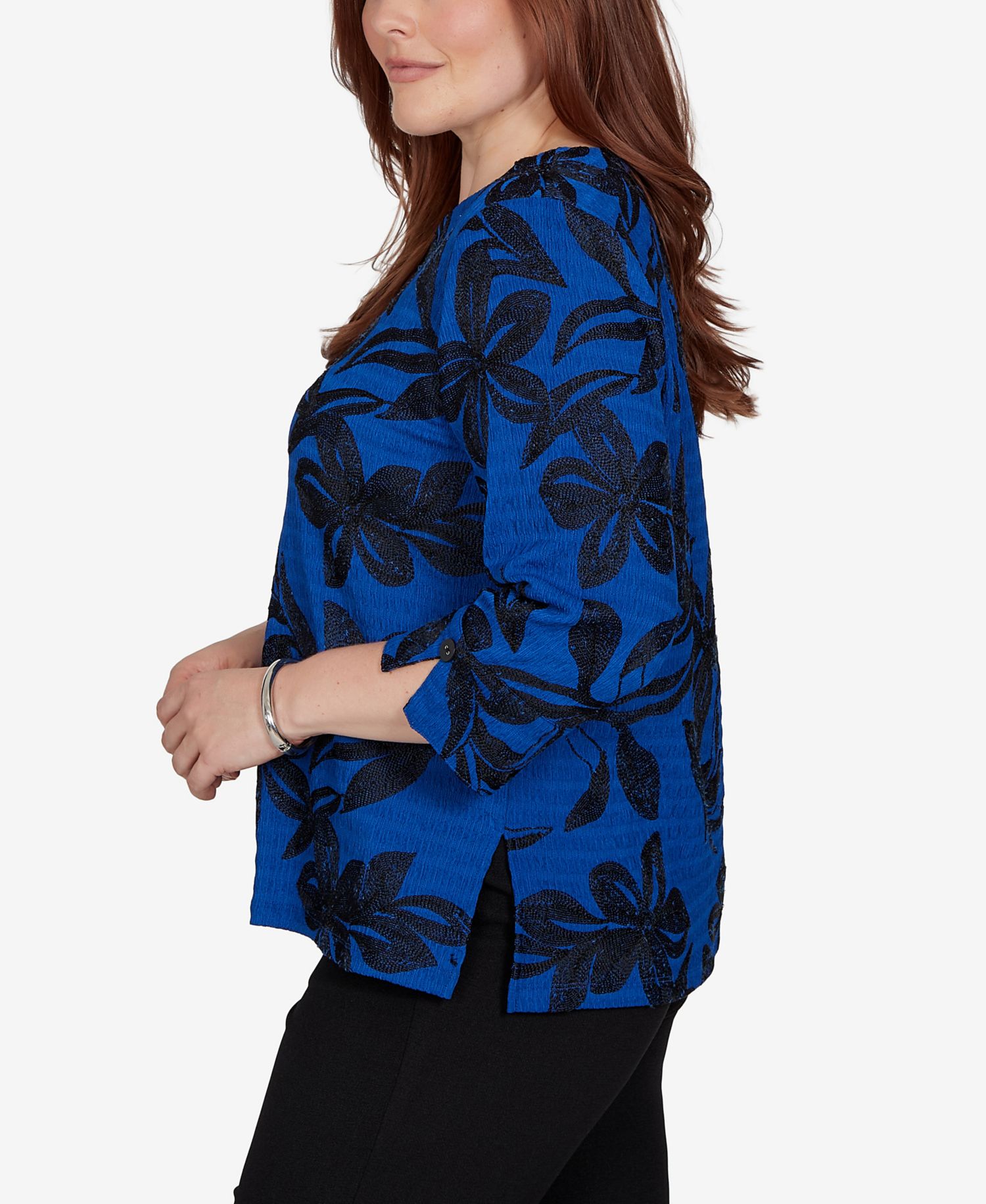 Petite Floral 3/4-Sleeve Crewneck Blouse