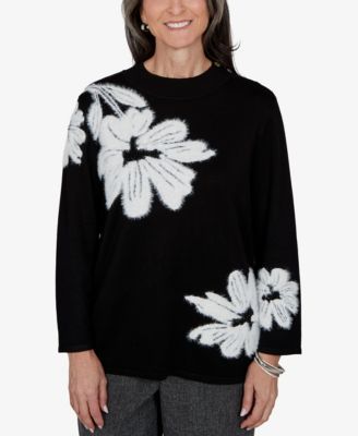 Petite 3/4-Sleeve Floral Pullover Sweater