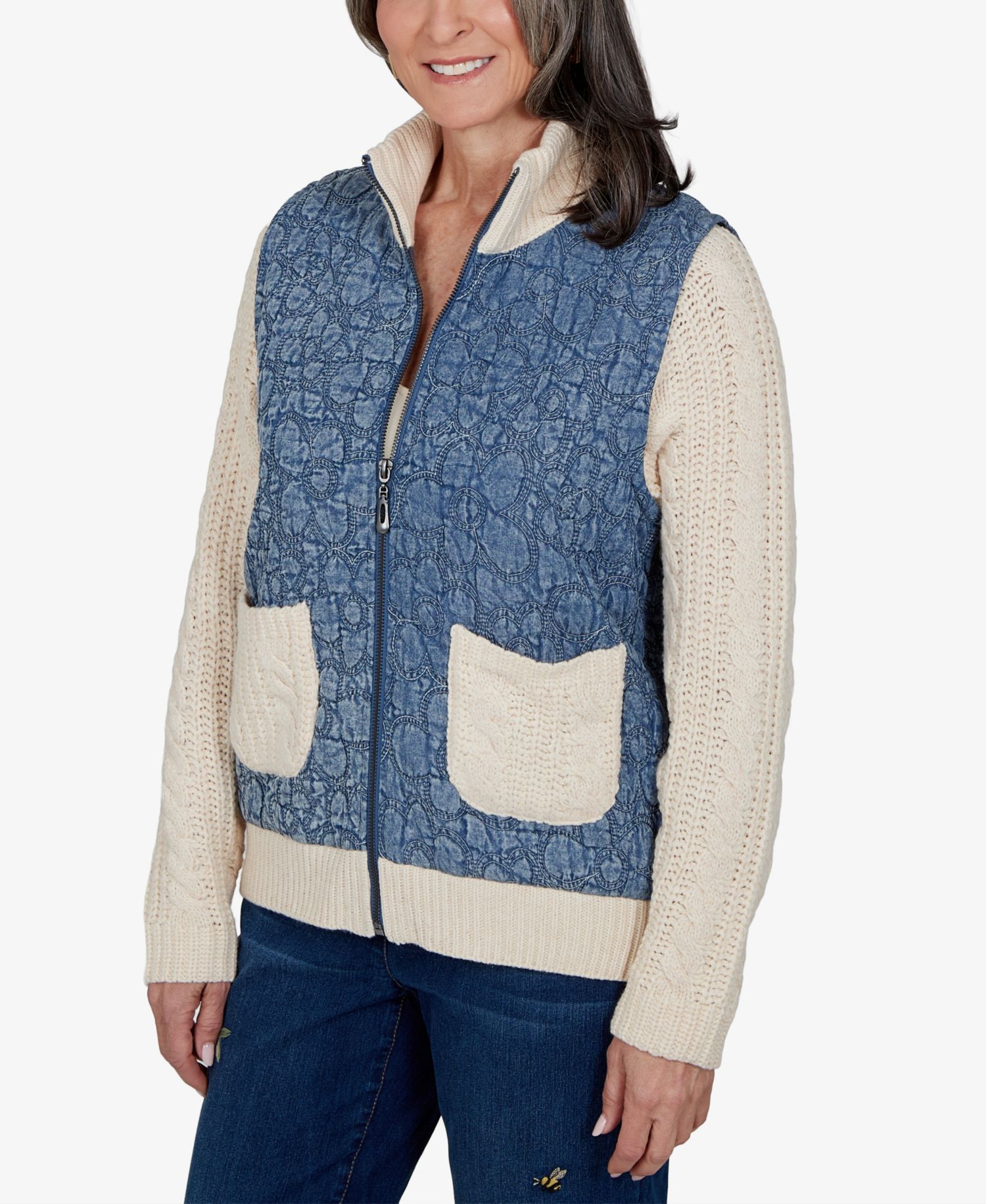 Petite Quilted Cable-Knit Short Jacket