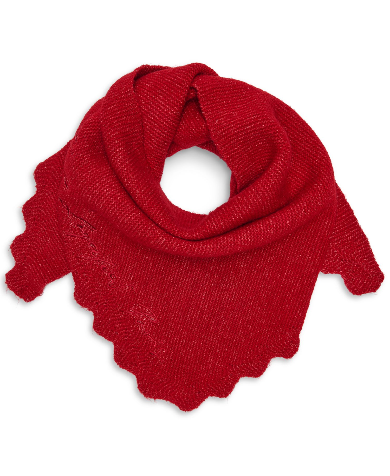 Scallop Edge Embroidered Logo Triangle Scarf