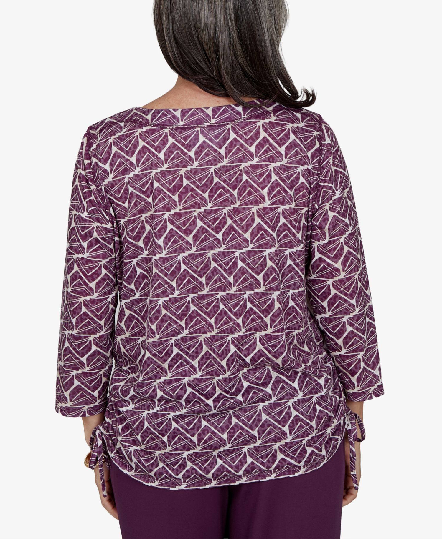 Women's Boat Neck Geometric-Print 3/4-Sleeve Blouse