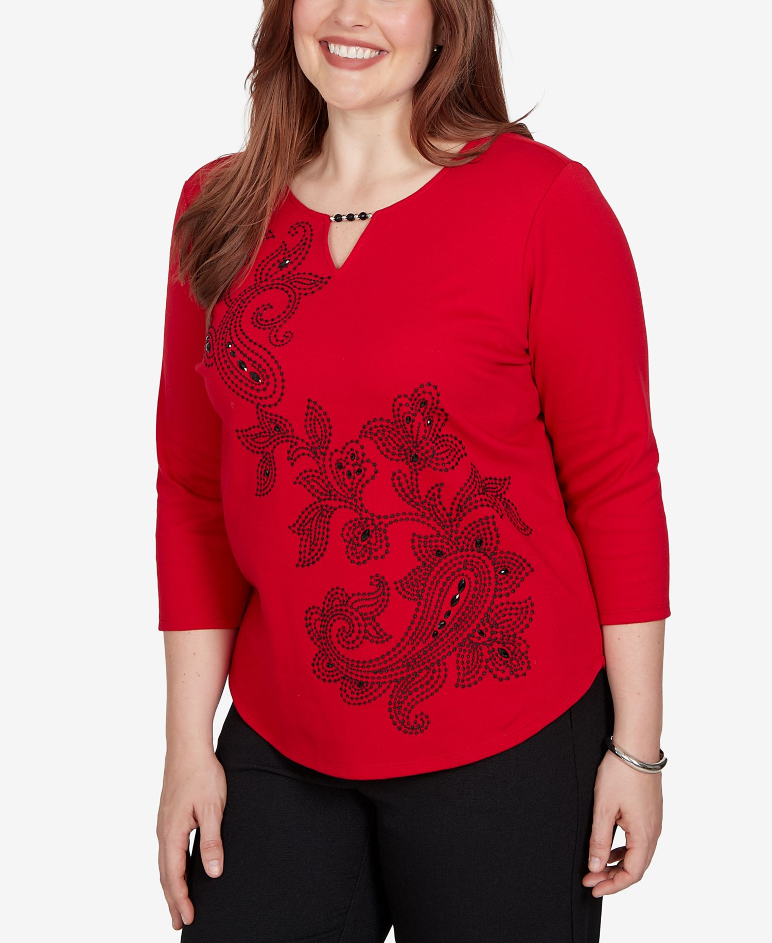 Women's Keyhole-Neck 3/4-Sleeve Pullover