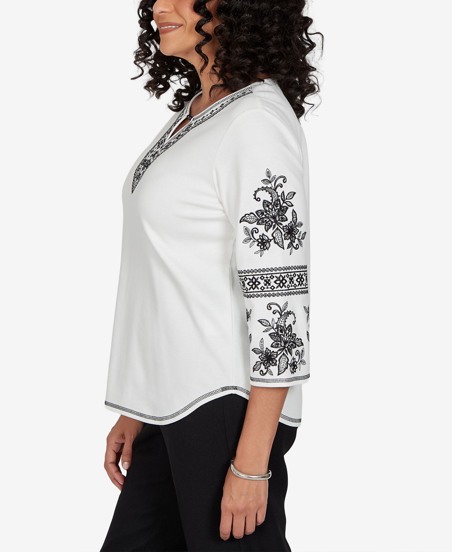 Women's Knit 3/4-Sleeve Keyhole Neck Blouse