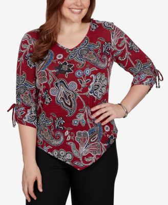 Women's Knit Paisley V-Neck 3/4-Sleeve Top