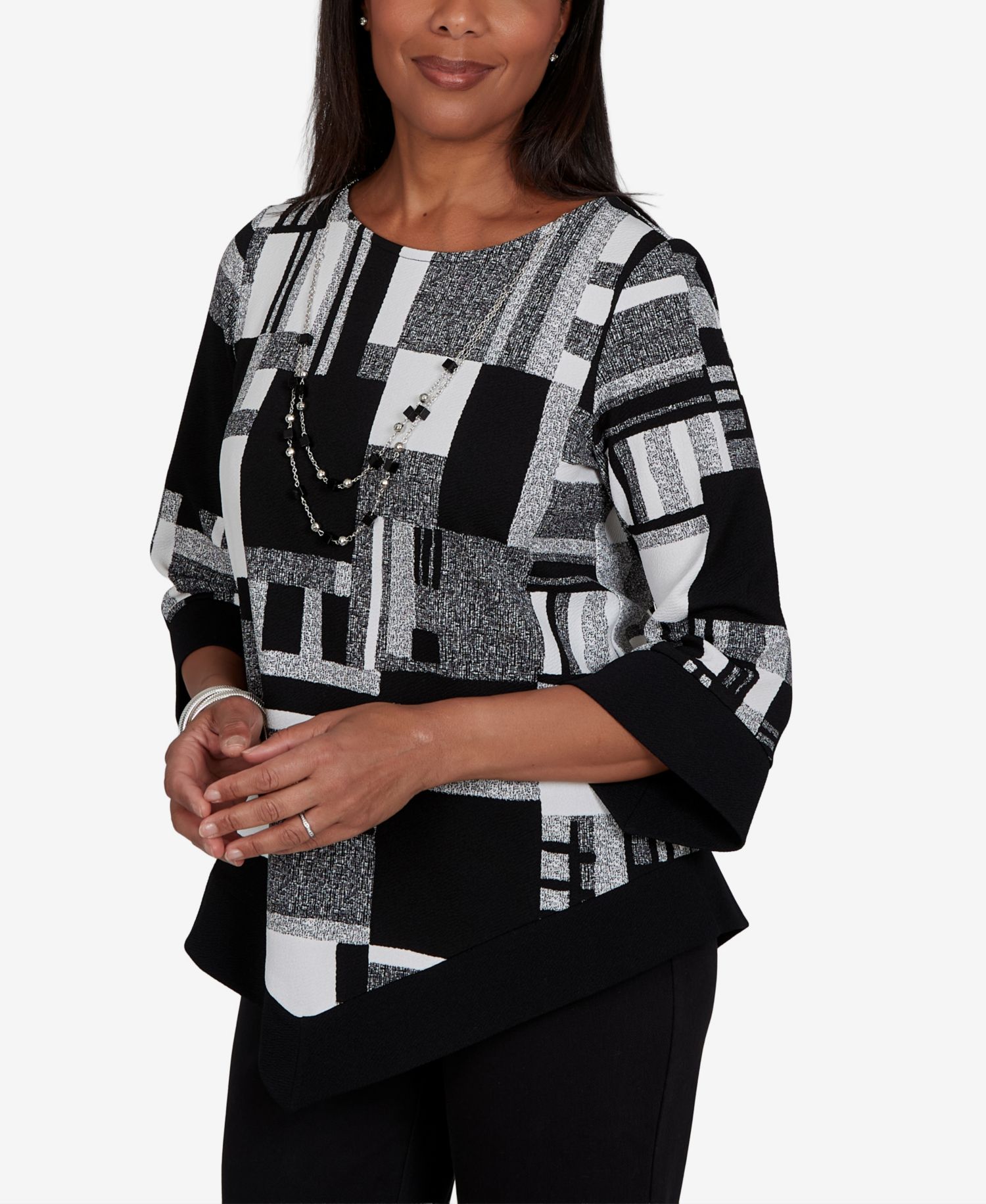 Women's Asymmetric-Hemline 3/4-Sleeve Tunic Top