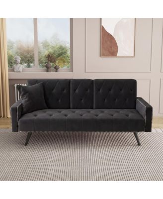72" Sofa Bed with Nailhead Trim and Cup Holders
