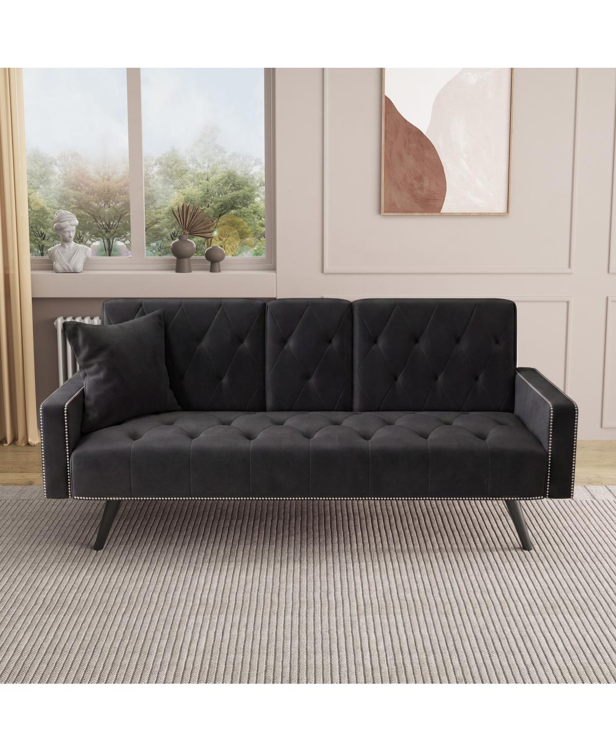 Streamdale Furniture 72" Sofa Bed with Nailhead Trim and Cup Holders