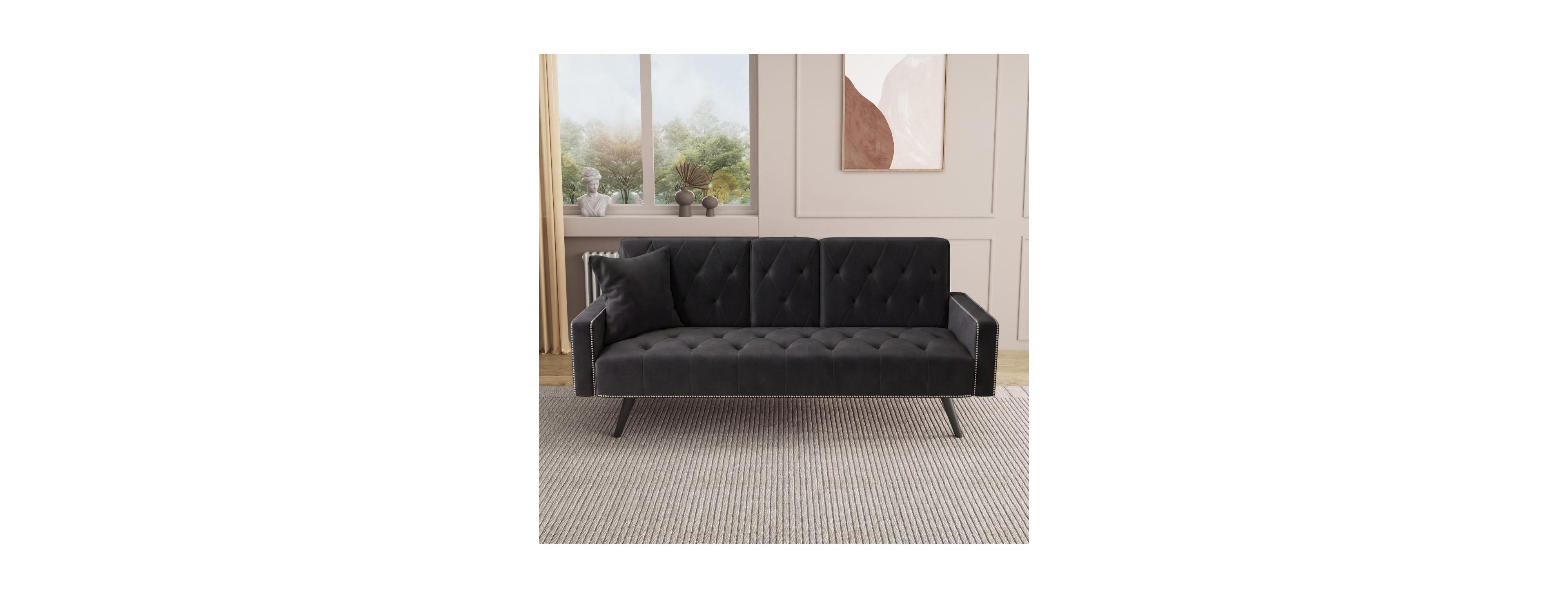 Streamdale Furniture 72" Sofa Bed with Nailhead Trim and Cup Holders