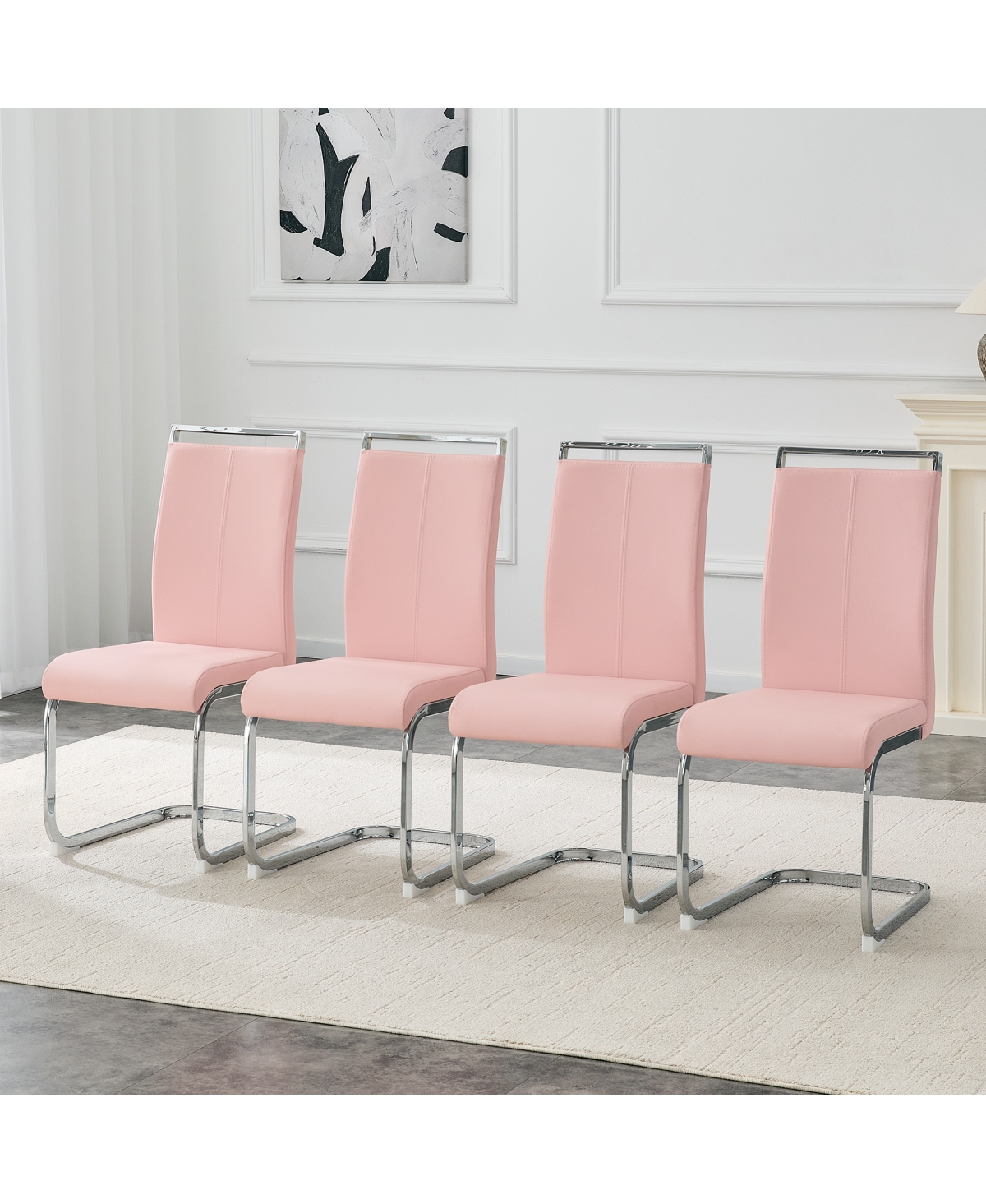 Streamdale Furniture Set of 4 Pu Dining Chairs with Legs
