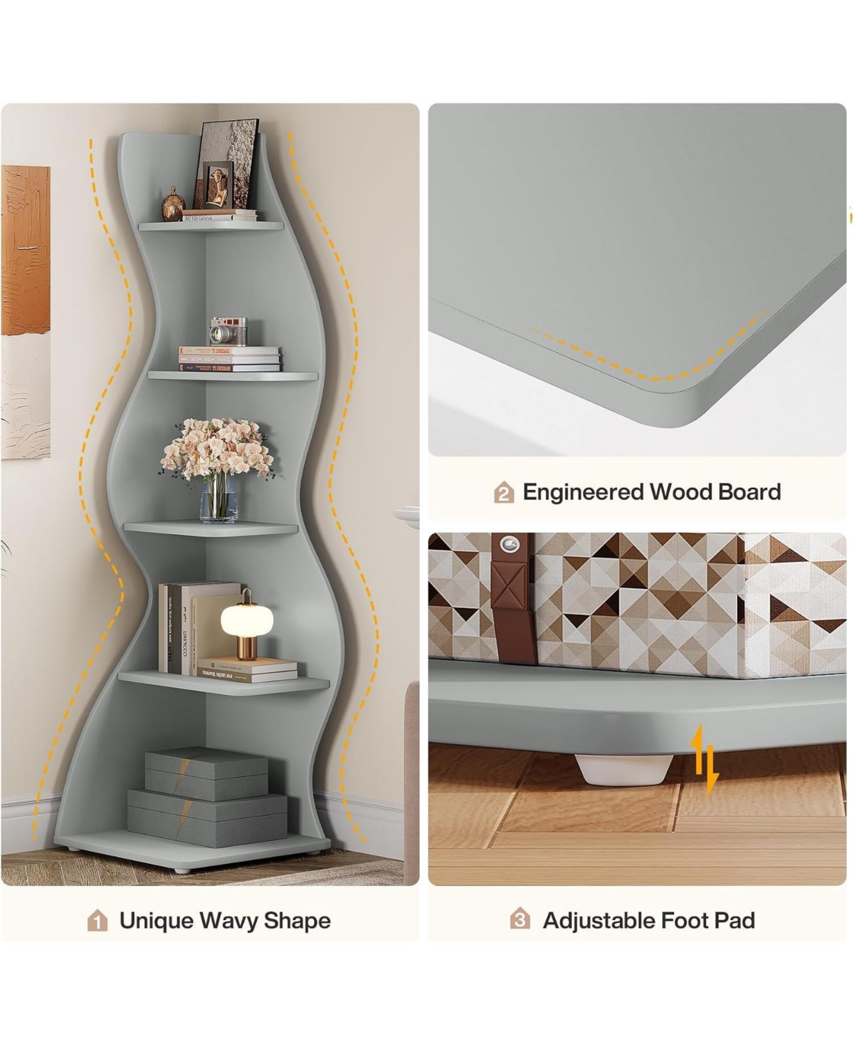 Tribesigns 5-Tier Wavy Corner Bookshelf for Small Space