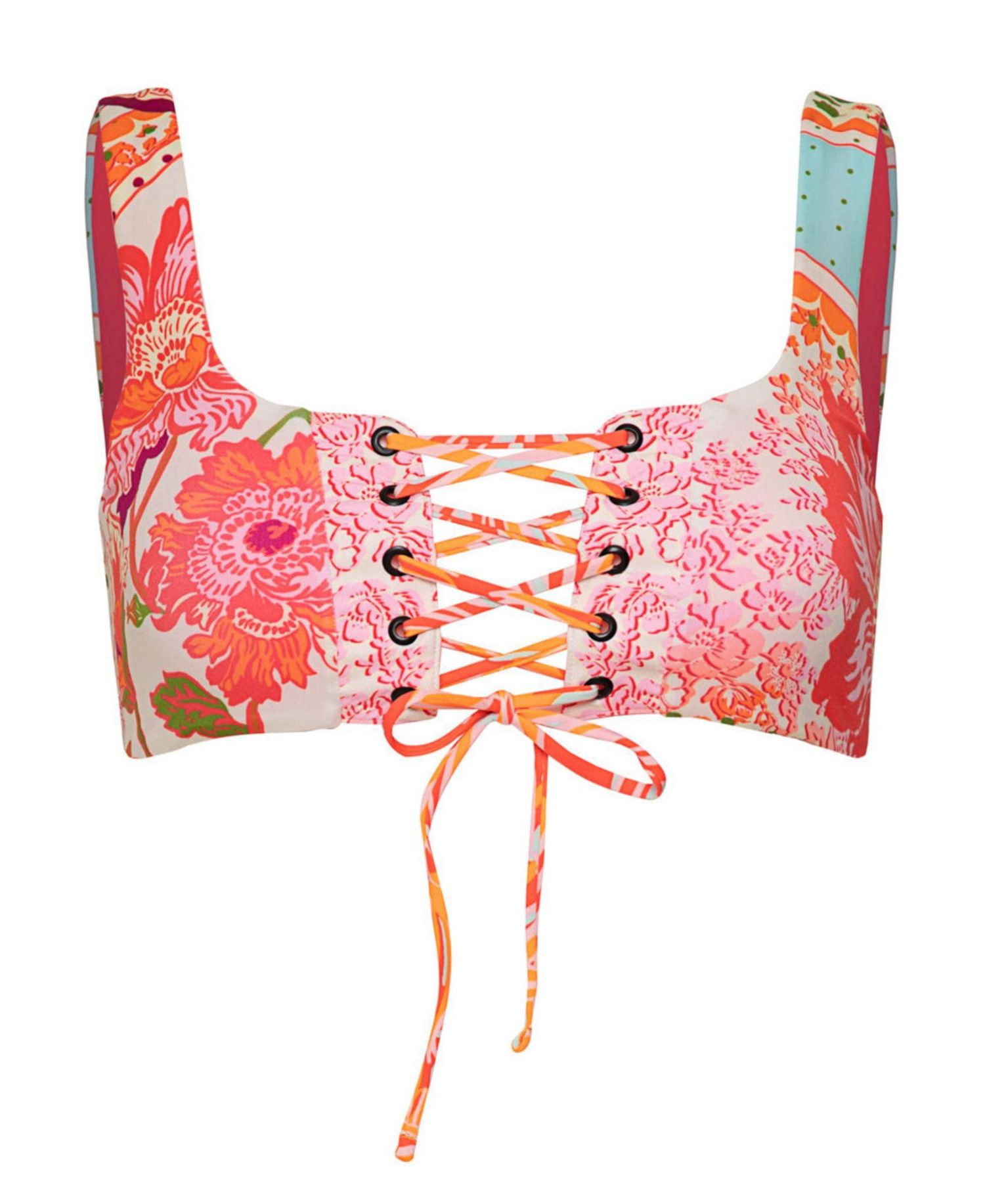 Women's Floral Groove Dazzle Lace-Up Bralette Bikini Top