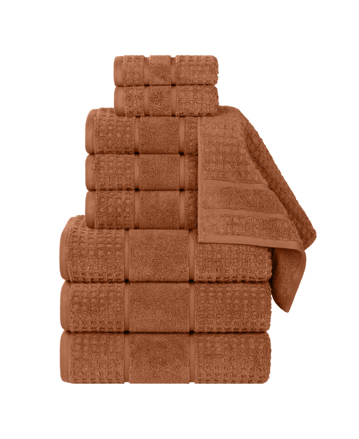 Superior Napa Zero Twist Waffle Honeycomb Plush Soft Absorbent 9-piece Towel Set In Rust