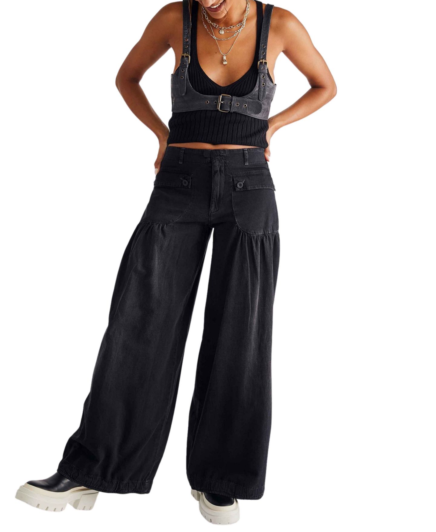 Женские джинсы Free People Lotus Wide Leg Tie Hem, цвет: Дымчатый — фото 5