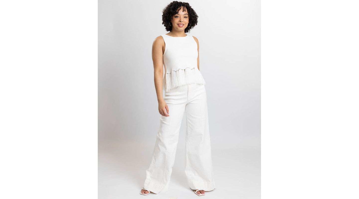 Женский топ Caldwell Collection Tanja Scoop Neck Fringe Peplum Sleeveless Knit, цвет: Белый — фото 5