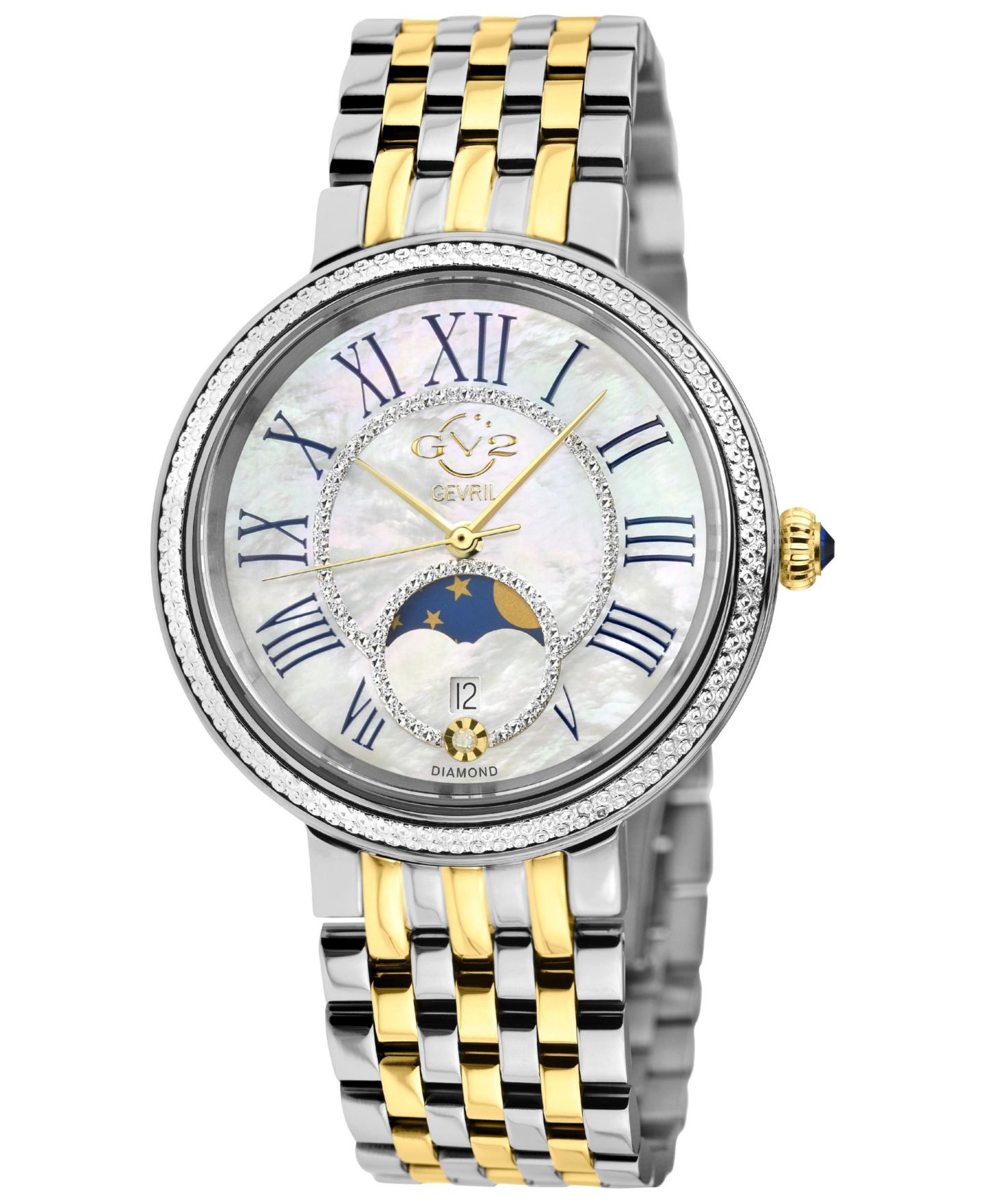 Женские часы GV2 by Gevril Genoa Swiss Quartz Two tone IPYG/SS Stainless Steel Bracelet Diamond Watch — фото 1