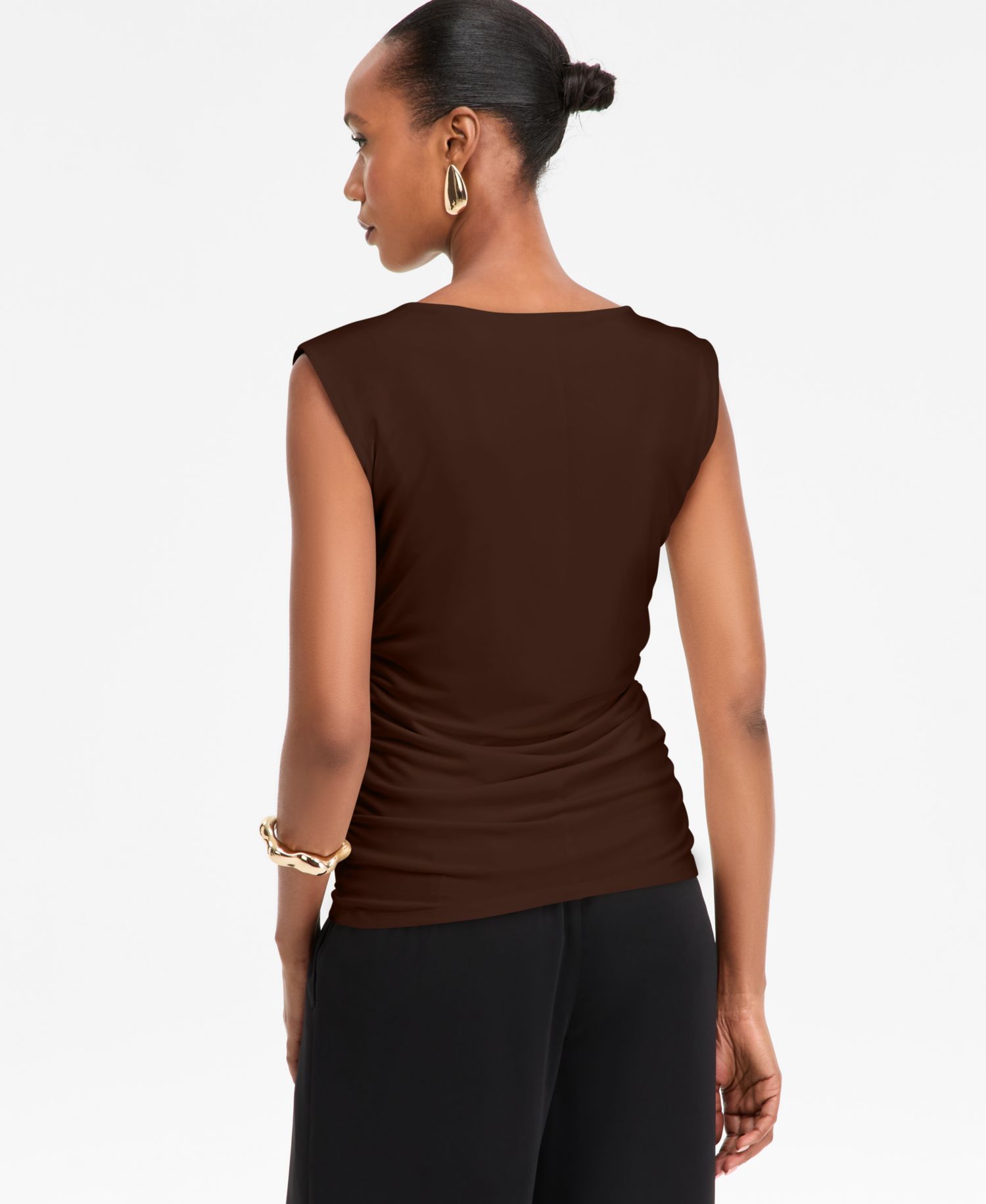 Women's Sleeveless Ruched Boatneck Knit Top