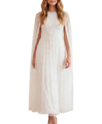 Women's Heart Lattice Cape Sequin-Embellished Floor-Length Gown