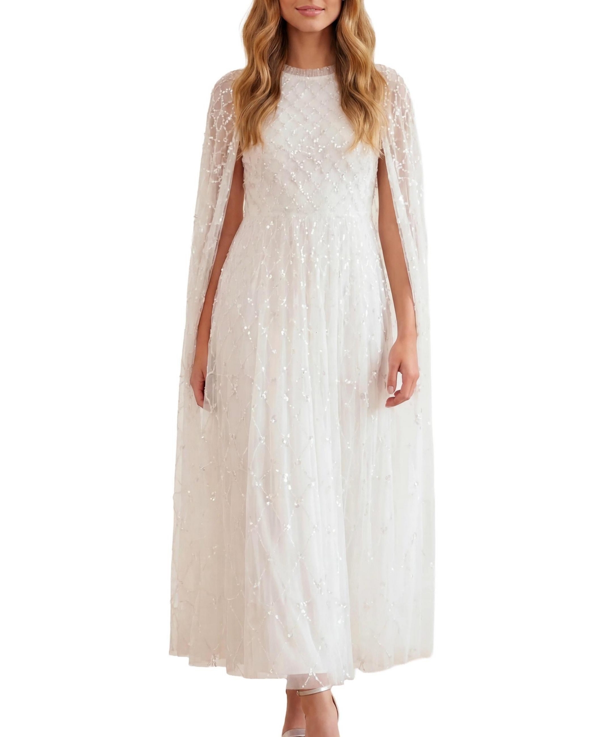 Needle & Thread Women's Heart Lattice Cape Sequin-Embellished Floor-Length Gown