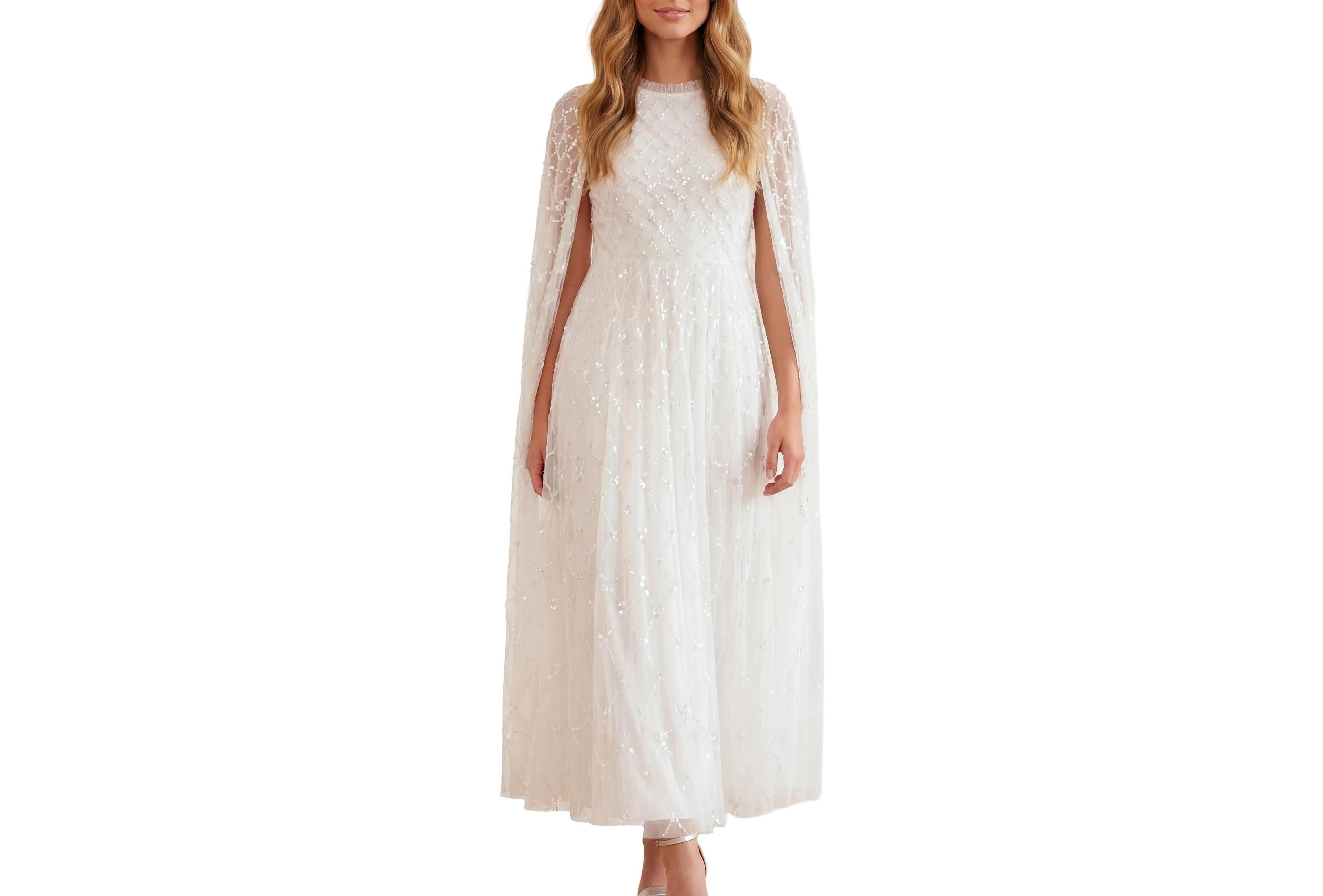 Needle & Thread Women's Heart Lattice Cape Sequin-Embellished Floor-Length Gown