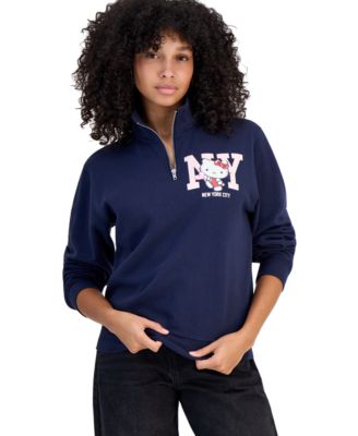 Juniors' Hello Kitty Quarter-Zip Mock Neck Long-Sleeve Sweatshirt
