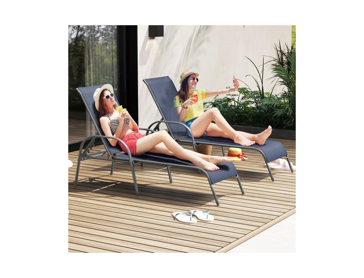 Lucky One 2 Pack Adjustable Patio Chaise Lounge Chairs with Armrests Fabric Outdoor Recliners