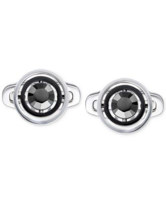 Swarovski - Men's Stainless Steel and Gunmetal Dark Crystal Cufflinks