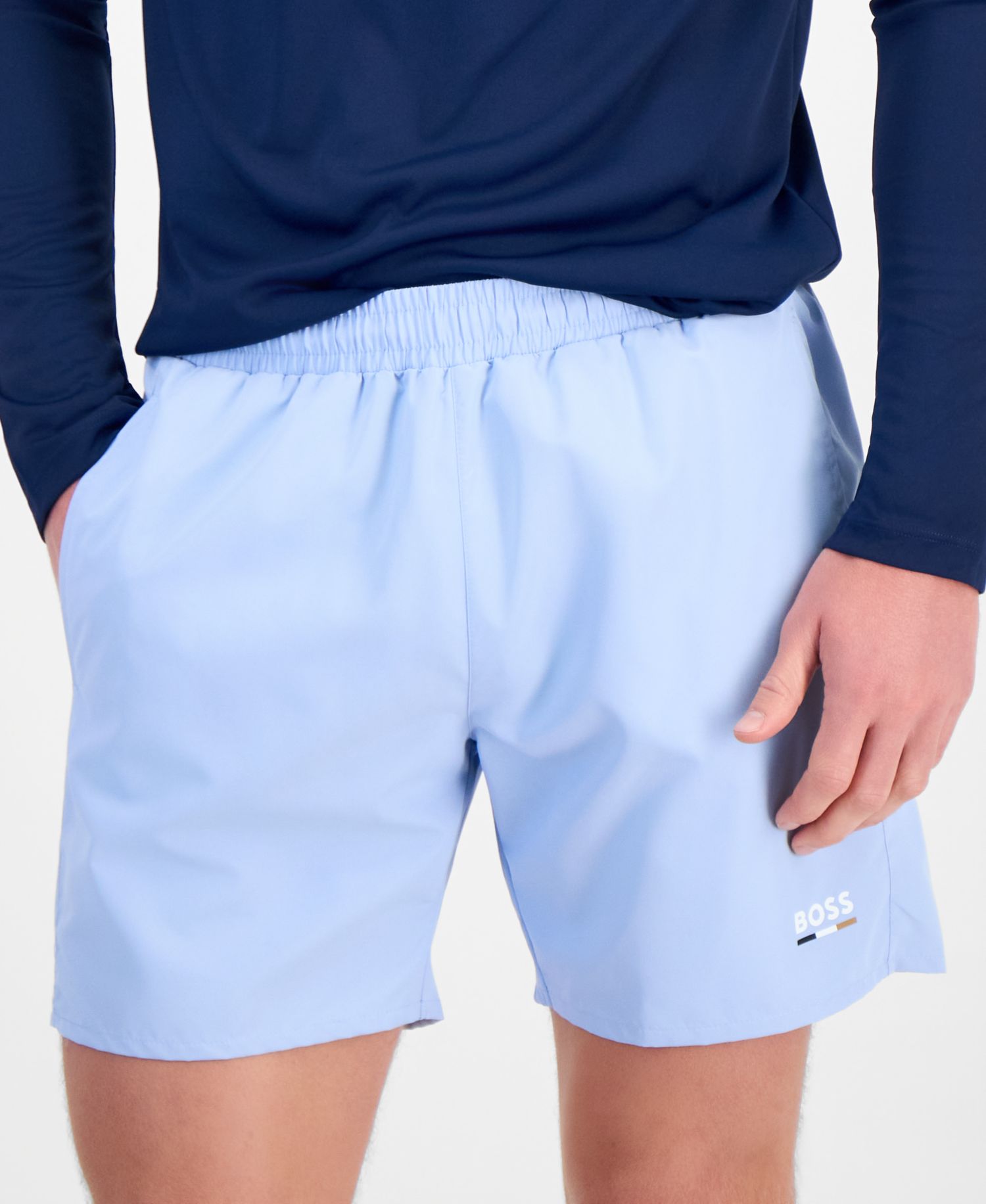 BOSS by Men's Swordfish Solid Print Swim Trunks, 5" Inseam