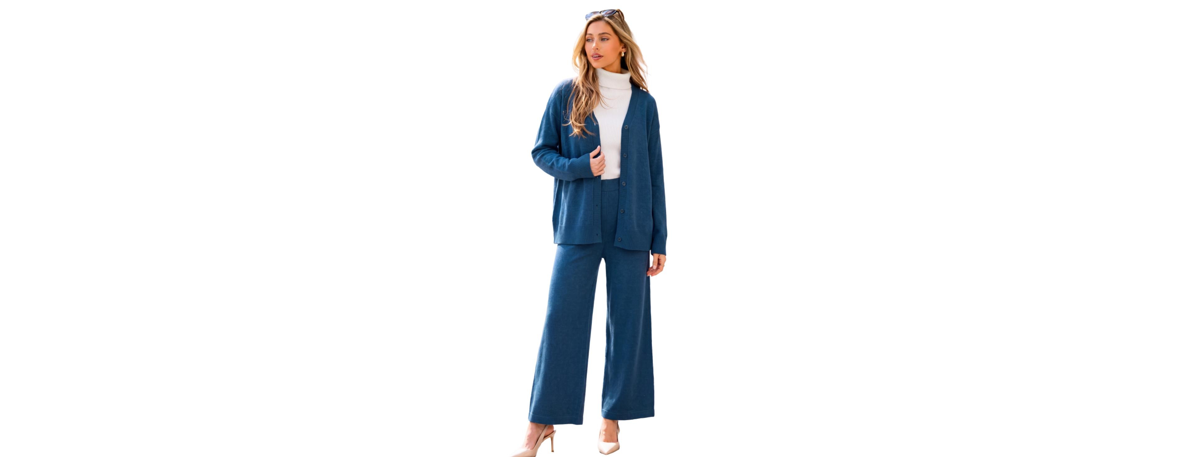 Cupshe Women's V-Neck Knit Cardigan and Wide Leg Pants Two-Piece Matching Set