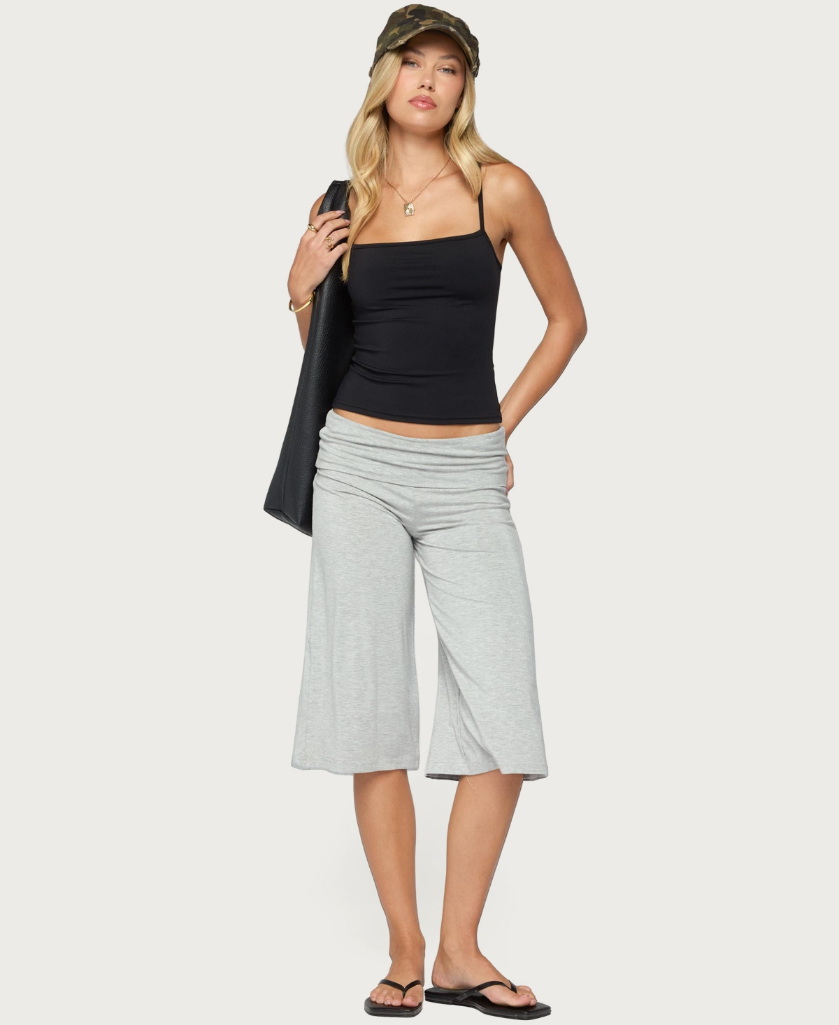 Edikted Women's Shirly Wide Leg Foldover Capri Pants