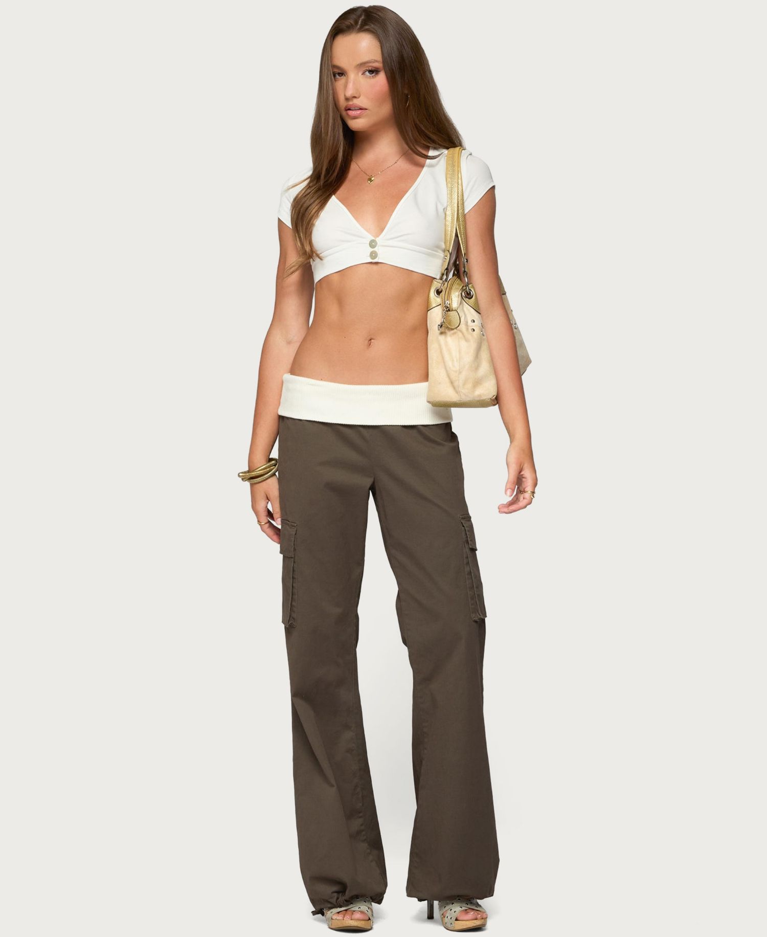 Women's Jolee Contrast-Ribbed Wide-Leg Cargo Pants