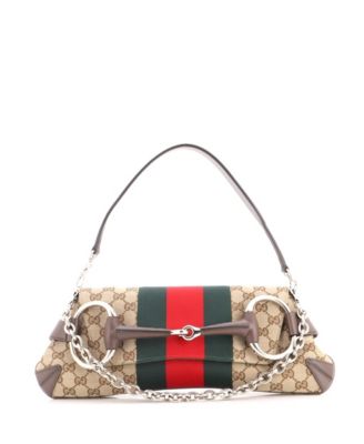 Medium Horsebit NM Web Chain Clutch GG Canvas