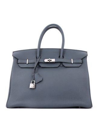 Pre-Owned Hermes Birkin 35 Handbag Blue Togo with Palladium Hardware