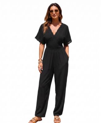 Women's Brilliant Idea Wide-Leg Short-Sleeve V-Neck Jumpsuit