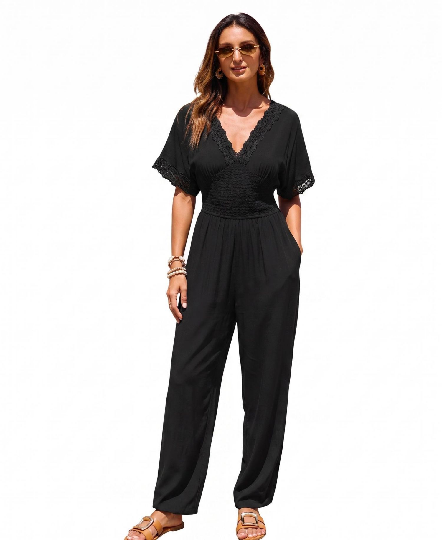 Women's Brilliant Idea Wide-Leg Short-Sleeve V-Neck Jumpsuit