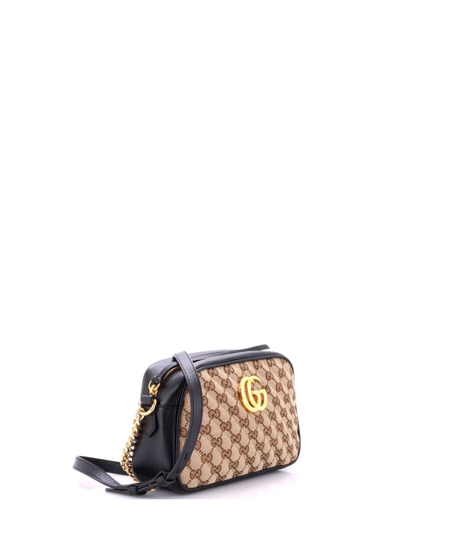 Small GG Marmont Shoulder Bag Diagonal Quilted GG Canvas with Leather