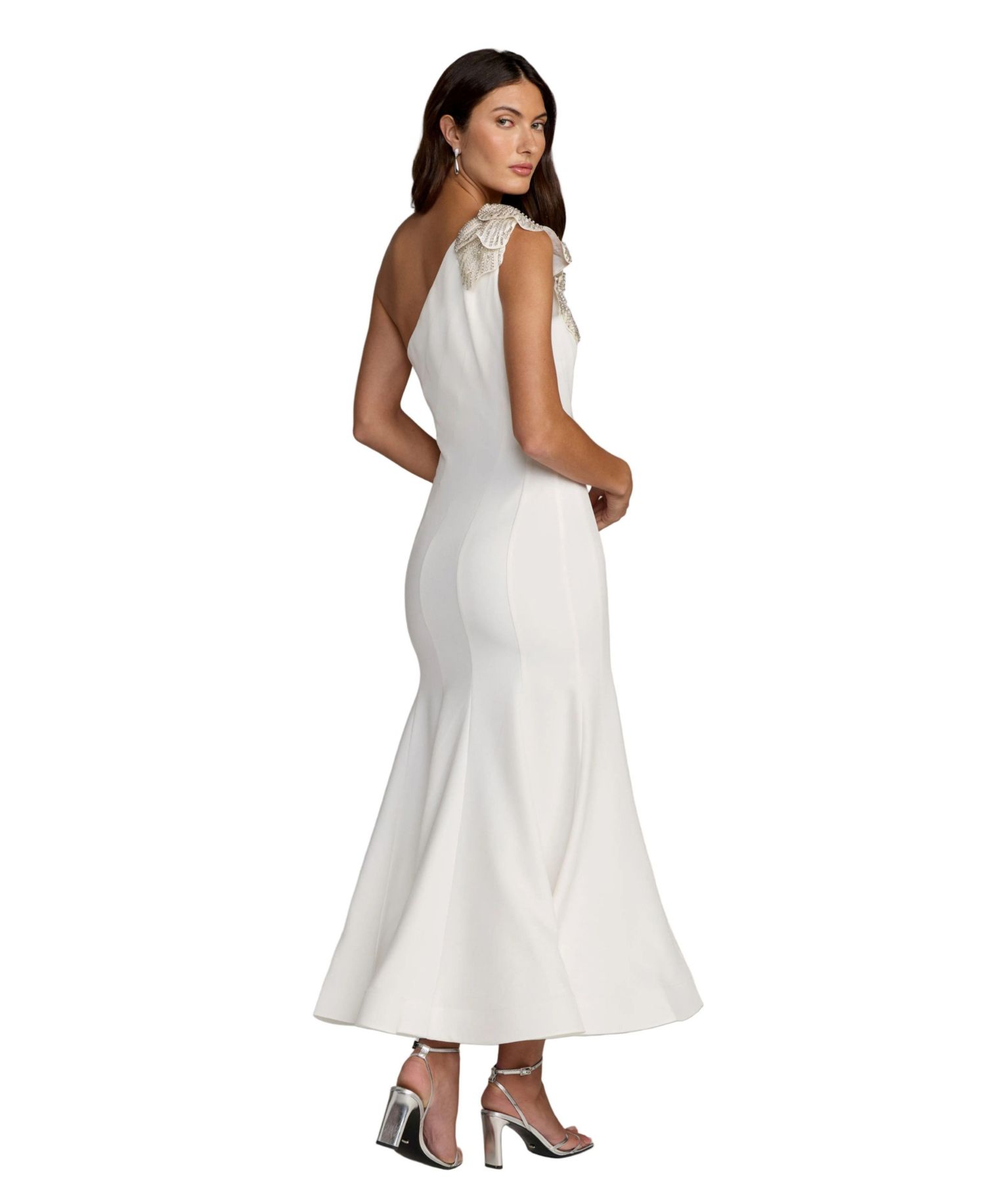 Women's One-Shoulder Mermaid Floral-Embellished Midi Dress
