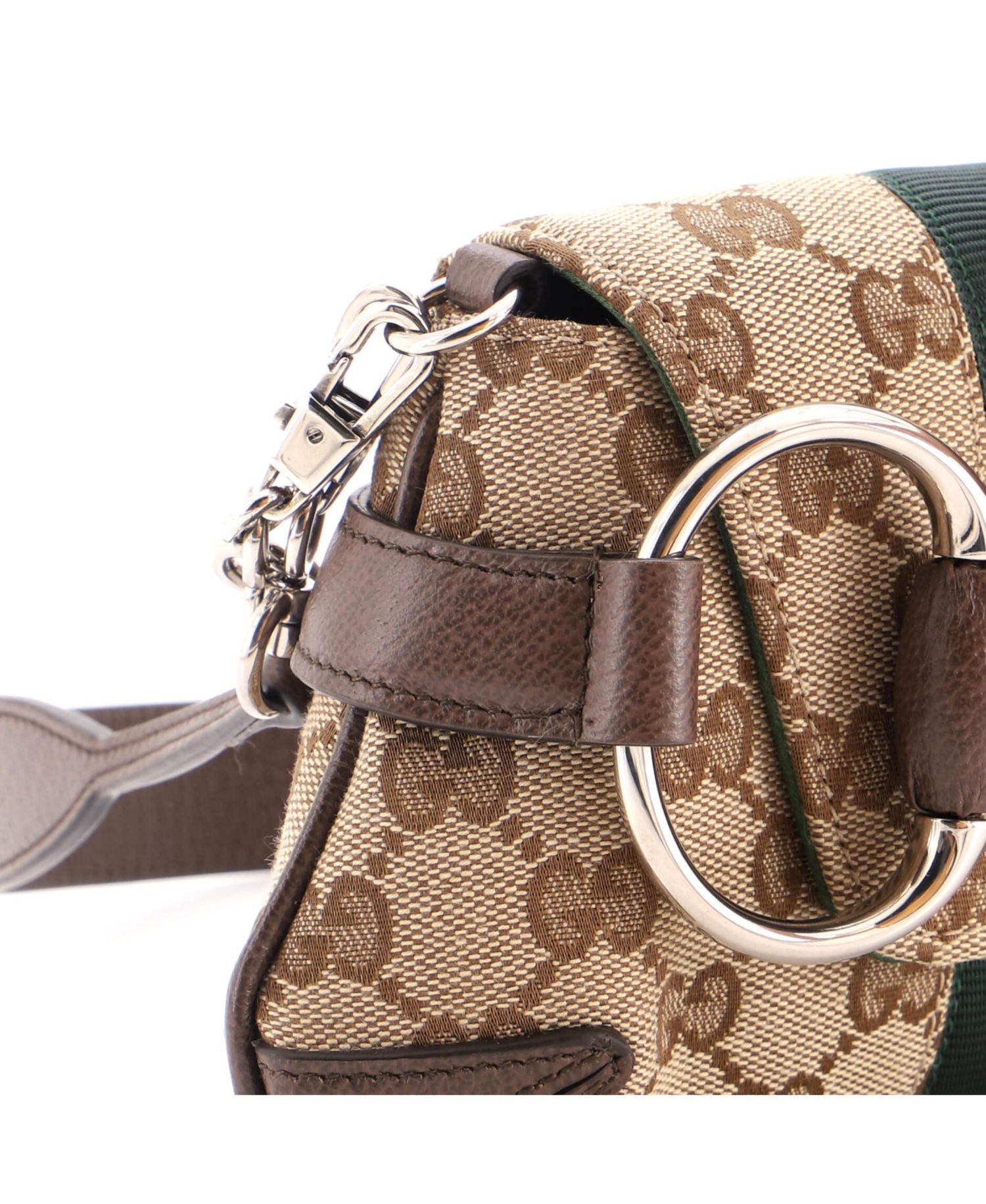 Small Horsebit NM Web Chain Clutch GG Canvas