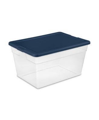 Stackable 56 Quart Storage Tote, Clear with Marine Blue Lid (32 Pack)