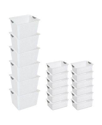 Set of Ultra Plastic Storage Bin Baskets w/ Handles, 6 Deep, 12 Medium