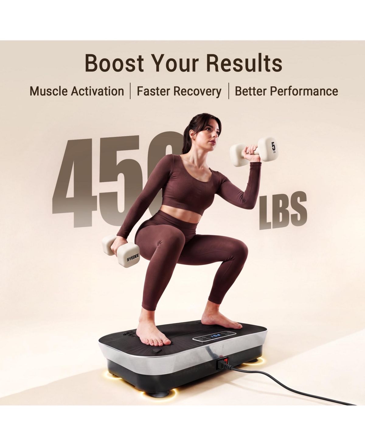 Syedee Vibration Plate Exercise Machine, 180 Speed Levels, Full Body Workout Platform, 450 lbs Capacity with Bluetooth, Resistance Bands