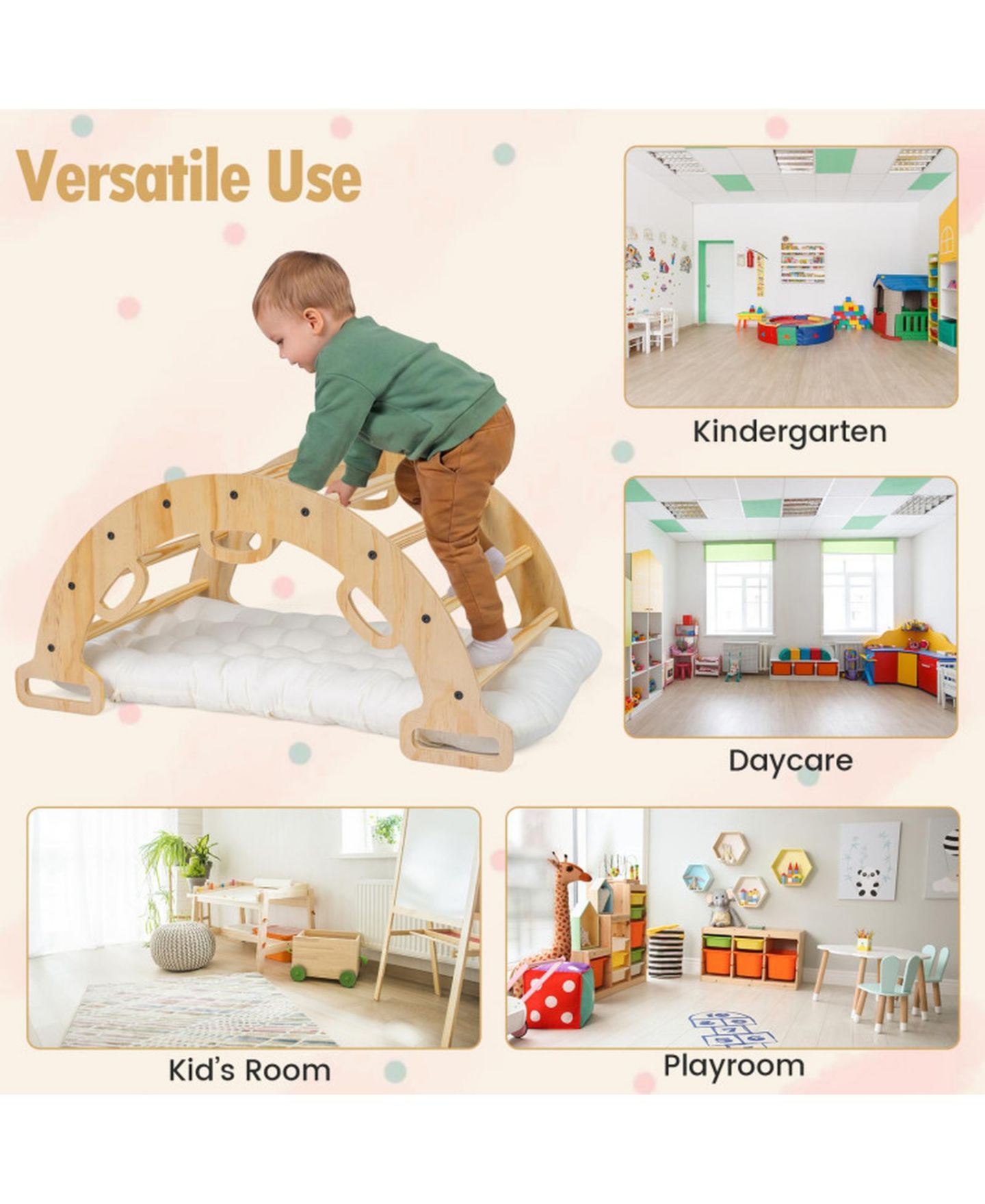 Детская игрушка SUGIFT 3-in-1 Wooden Rocking Climbing Arch with Removable Cushion, 32" x 19" x 15", 110 Lbs, Ages 1+, цвет: Натуральный — фото 4