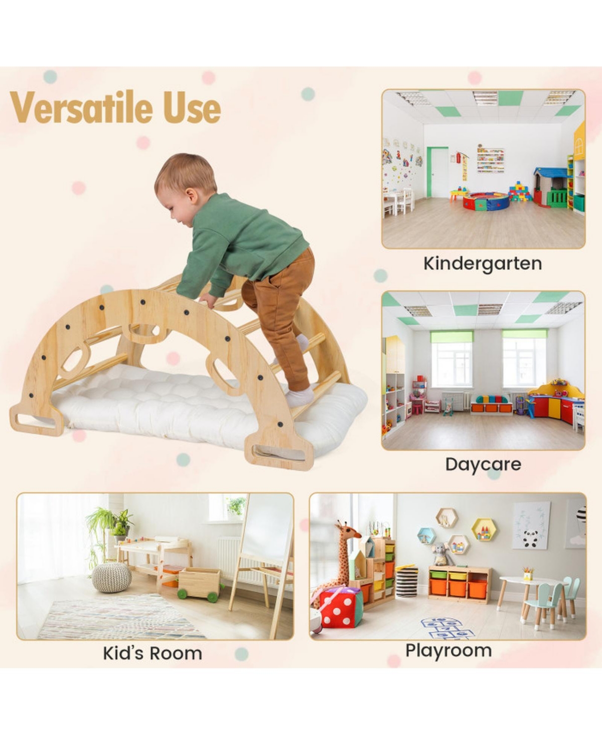 Sugift 3-in-1 Wooden Rocking Climbing Arch with Removable Cushion, 32" x 19" x 15", 110 Lbs, Ages 1+