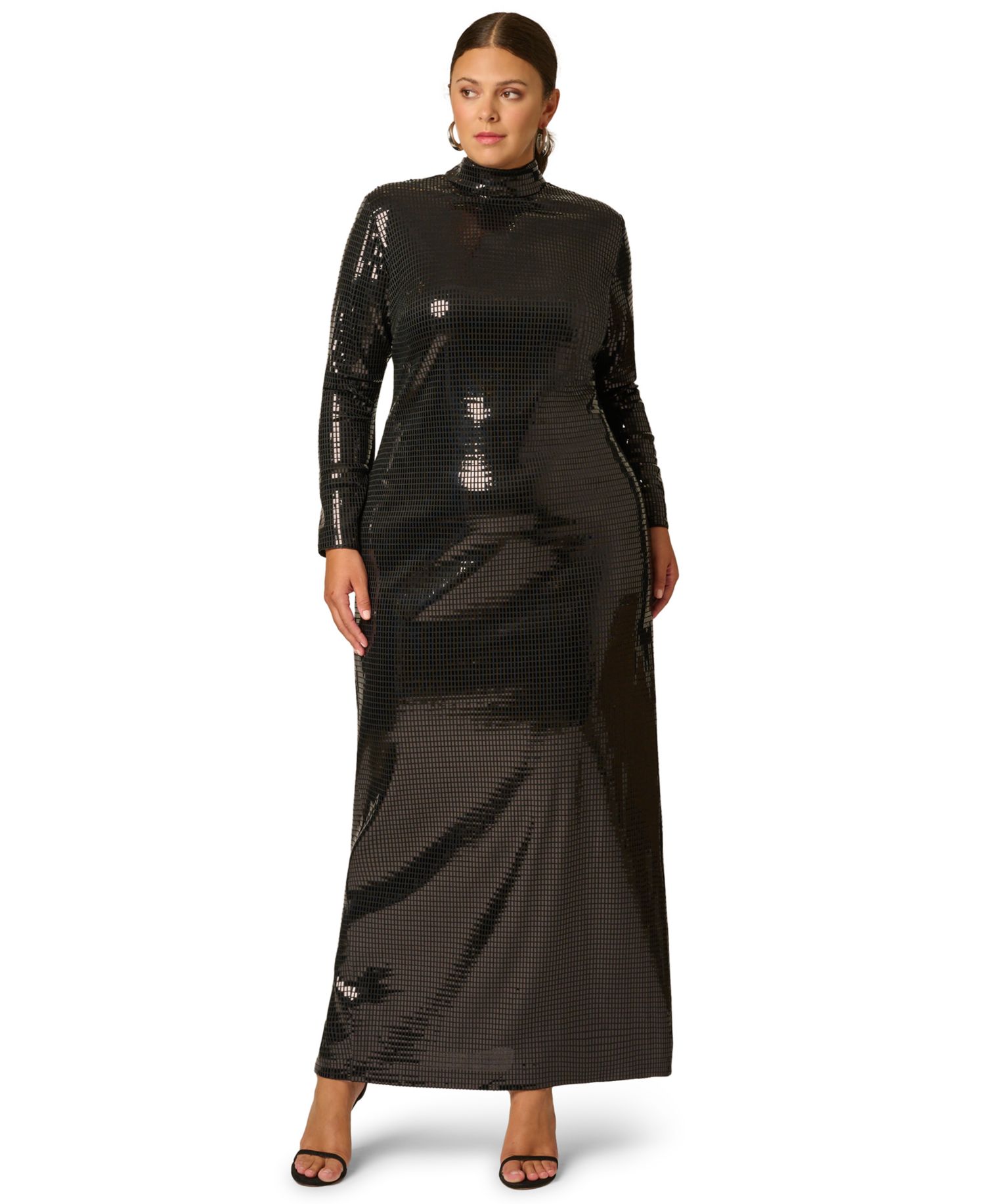 Plus Size Sequin Open-Back Cutout Long Dress