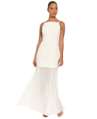 Women's Straight-Neck Sheer-Pleated Maxi Dress