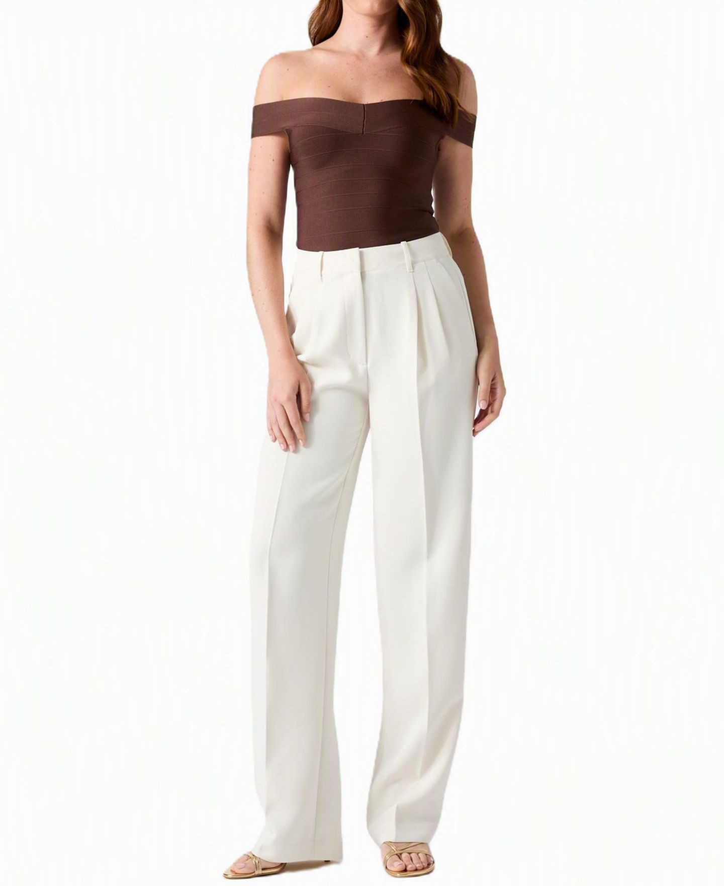 Женские брюки GUESS Theoline Perfect Pant Wide-Leg High-Rise, цвет: Кремовый белый — фото 2