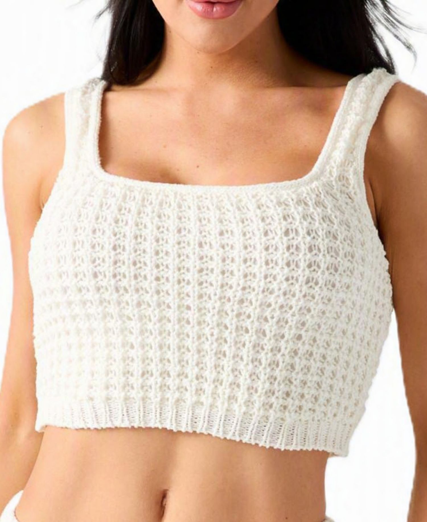 Women's Remi Square-Neck Sleeveless Crop Cotton-Blend Sweater Tank
