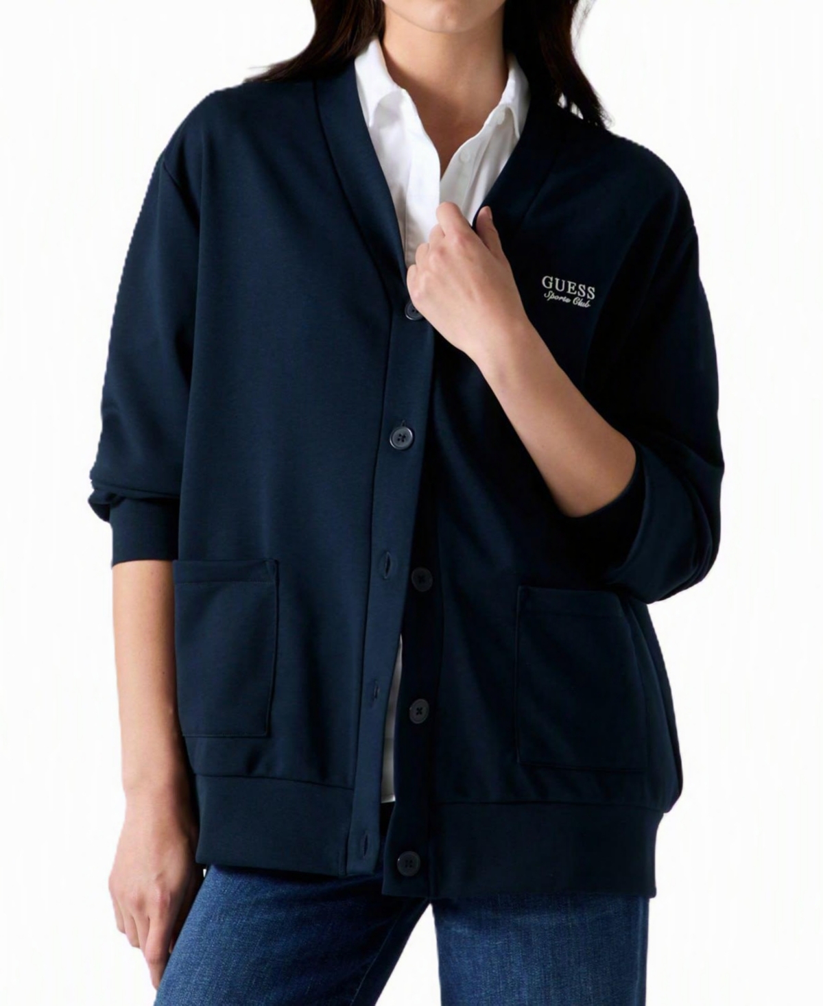 Guess Women's Phoebe Oversized Embroidered Logo Cotton-Blend Cardigan Sweater